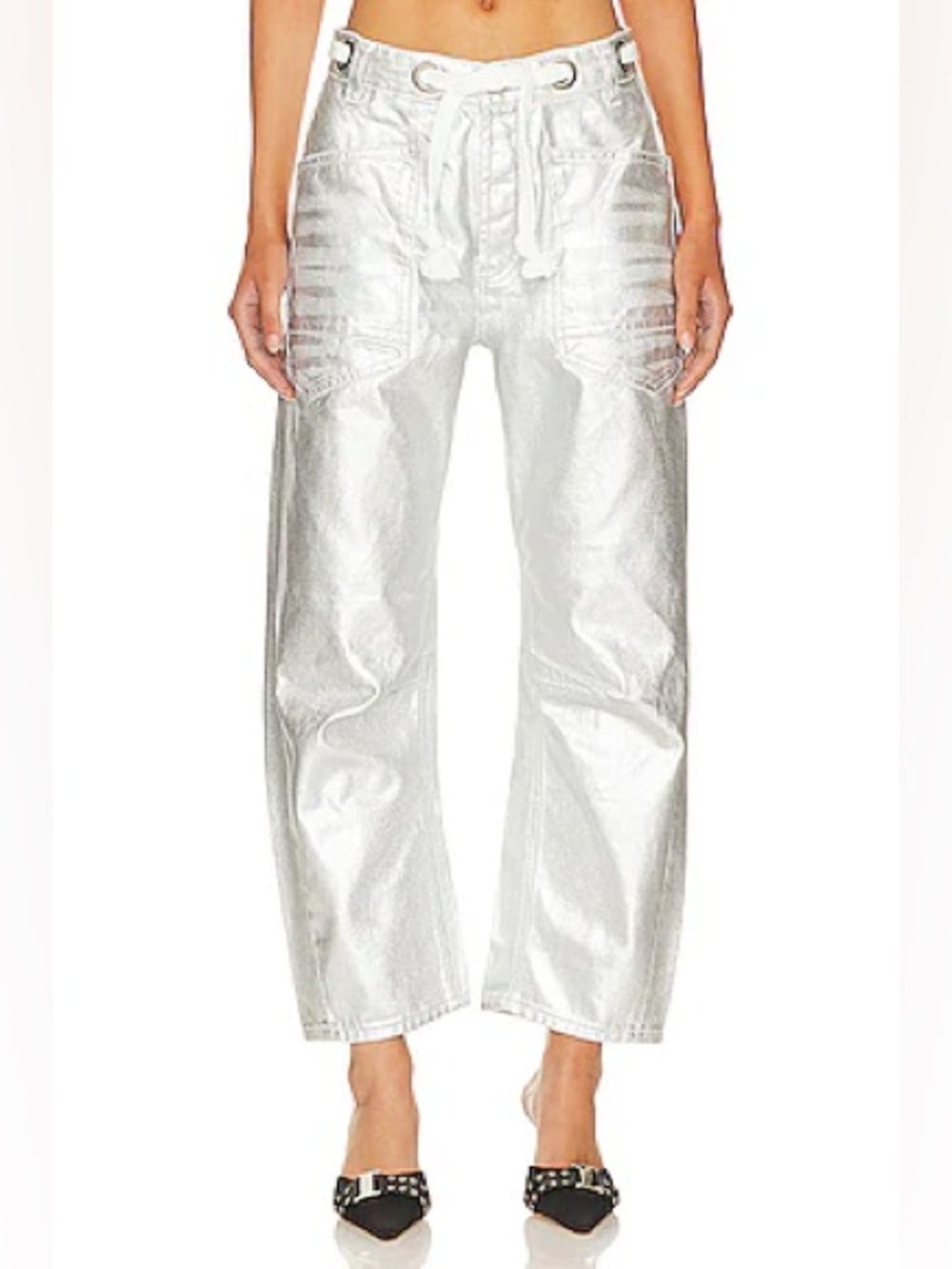 We The Free Coated Moxie Low Slung Pull-On Pants in Metallic silver
